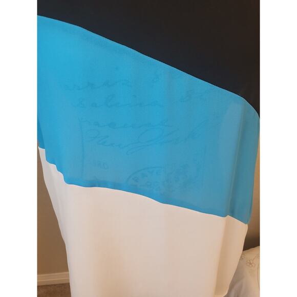 Color Block Shirt - blue, black, white, sheer, cap sleeve, Size 6 - Picture 2 of 4